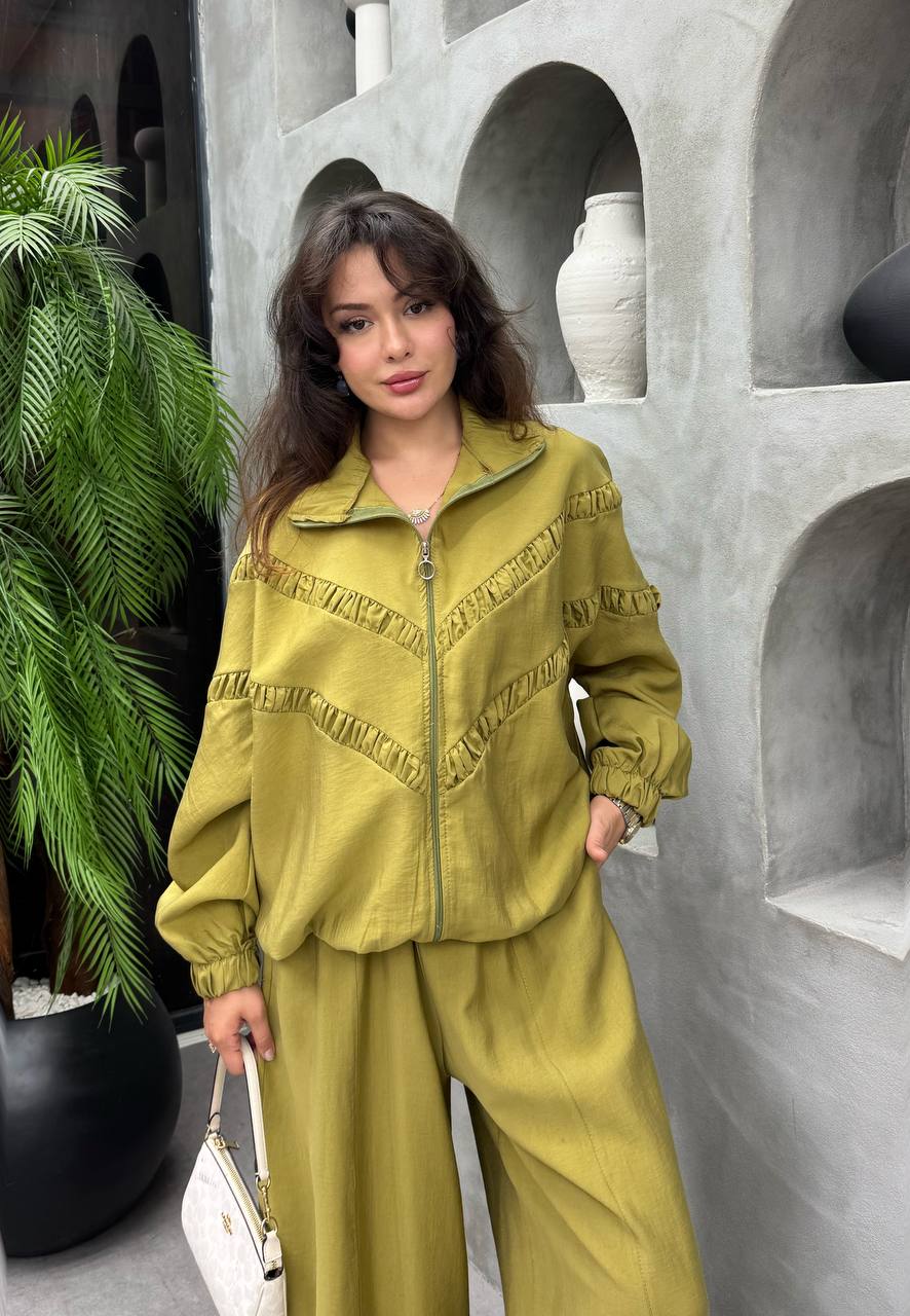 Tencel Ruffle Seam Co-Ord Set Pistachio