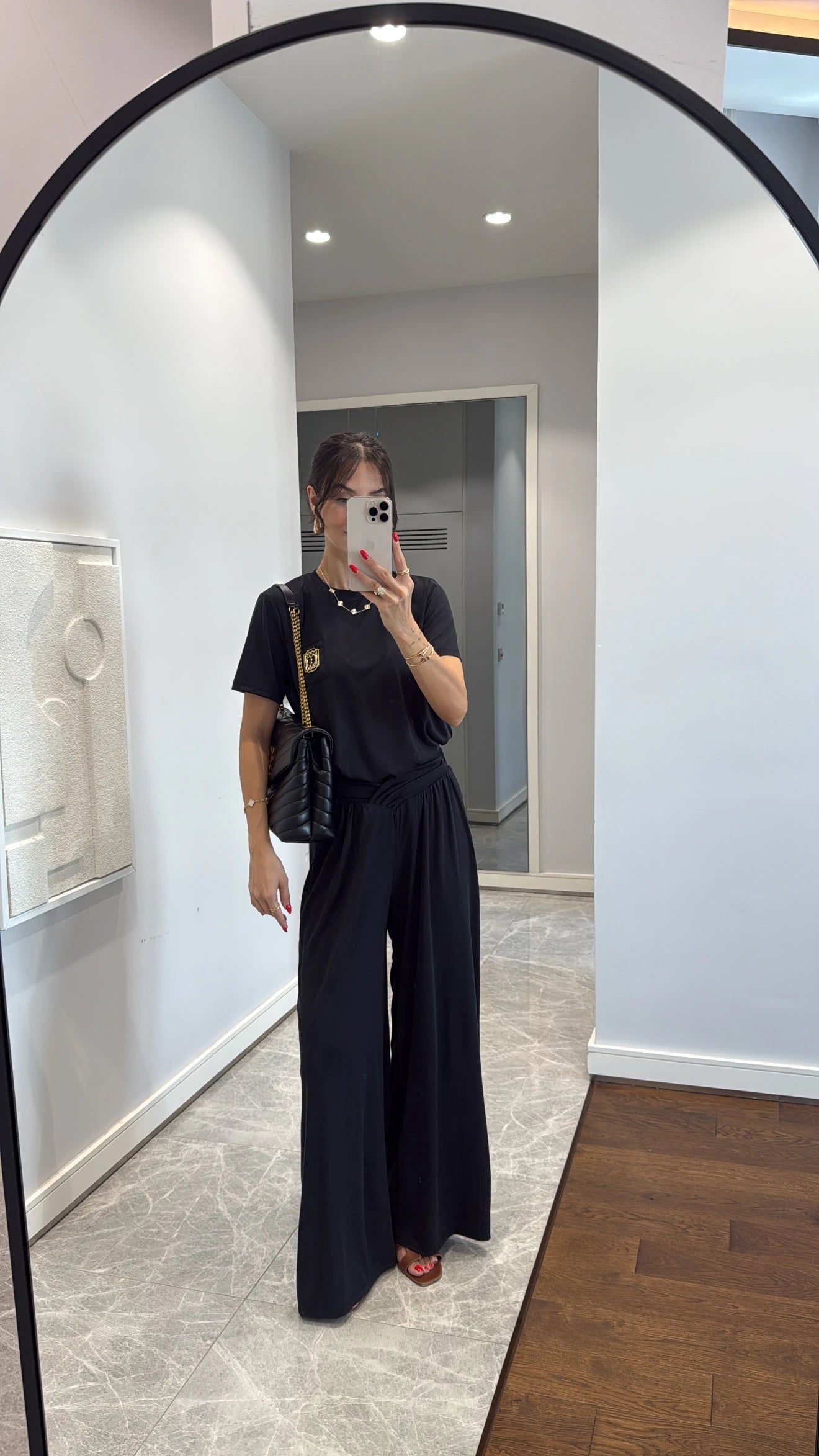 Gold Detailed T-Shirt & Pants Set Black