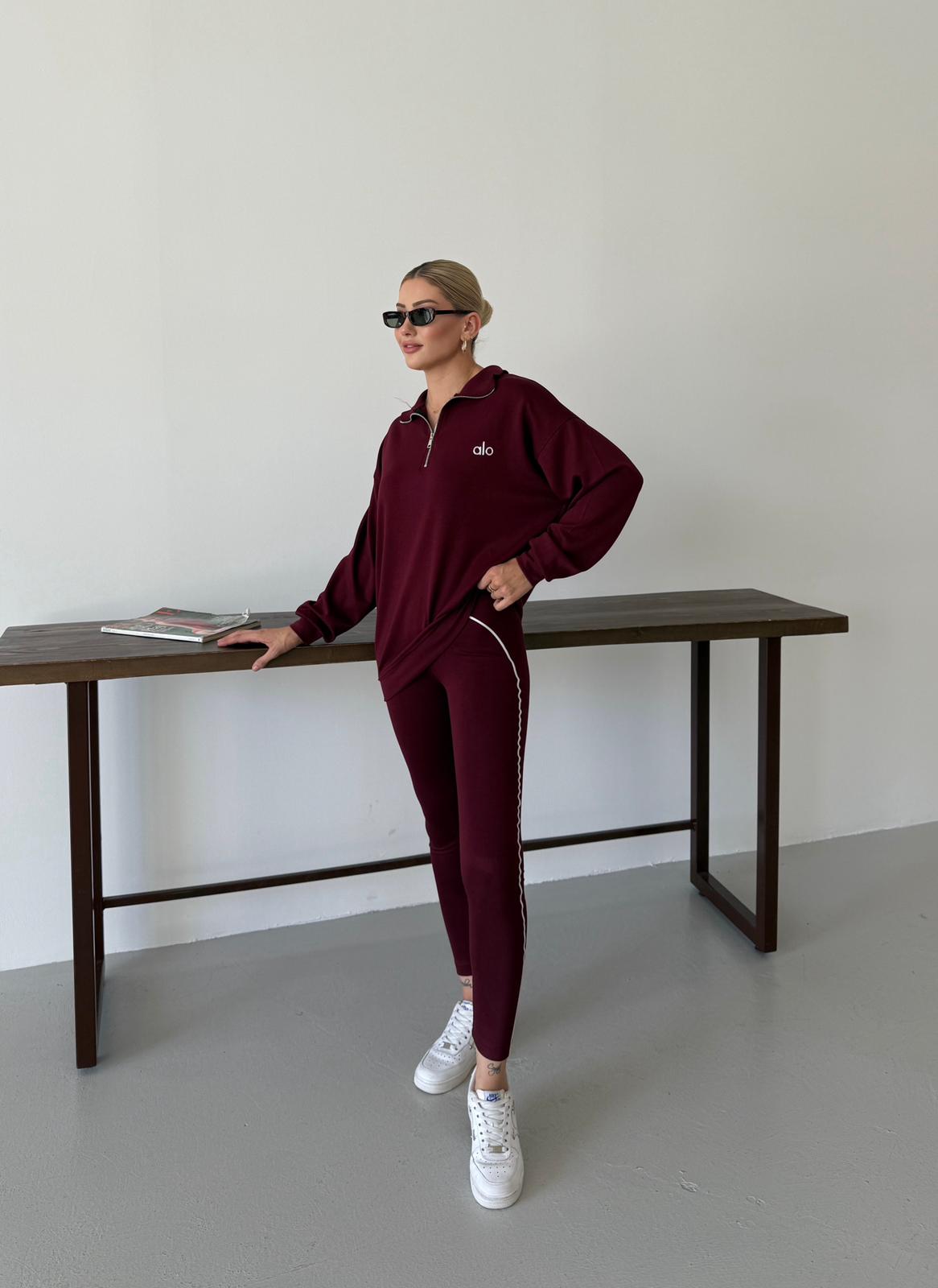 Long Sleeve Zip Top + Matching Tights - Burgundry
