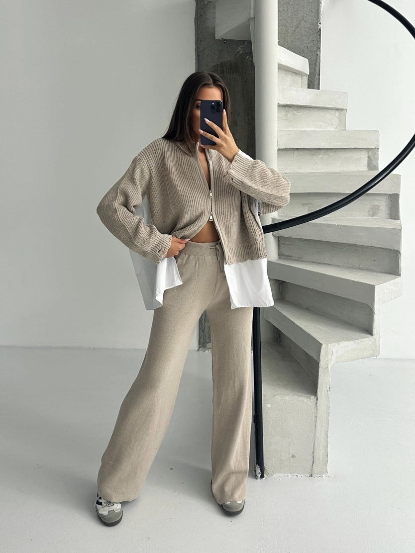 Oatmilk Layered Knit Co-Ord Set - STD Size