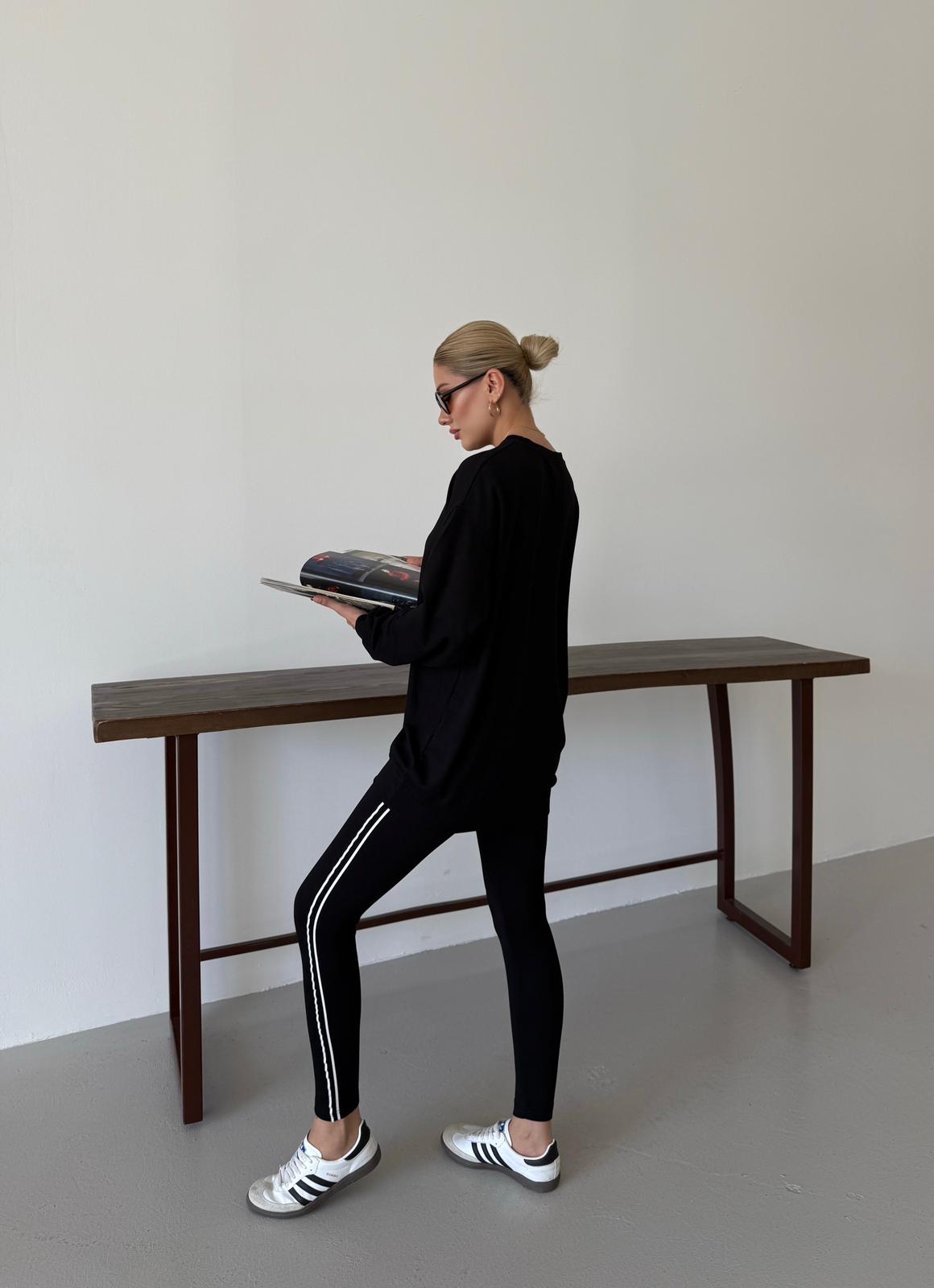 Off-Duty Luxe Crew Set with Headband Black