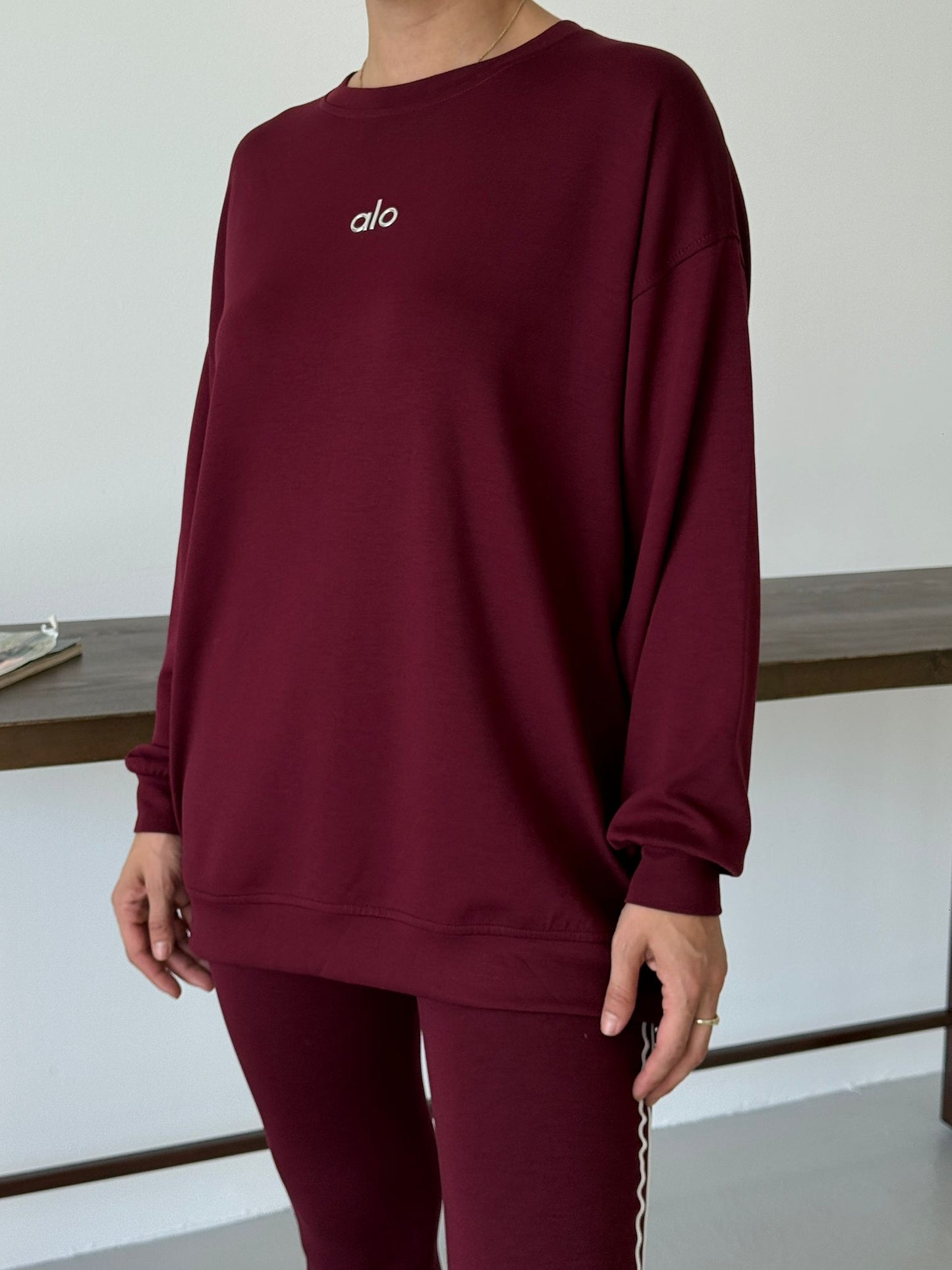 Off-Duty Luxe Crew Set with Headband Burgundy