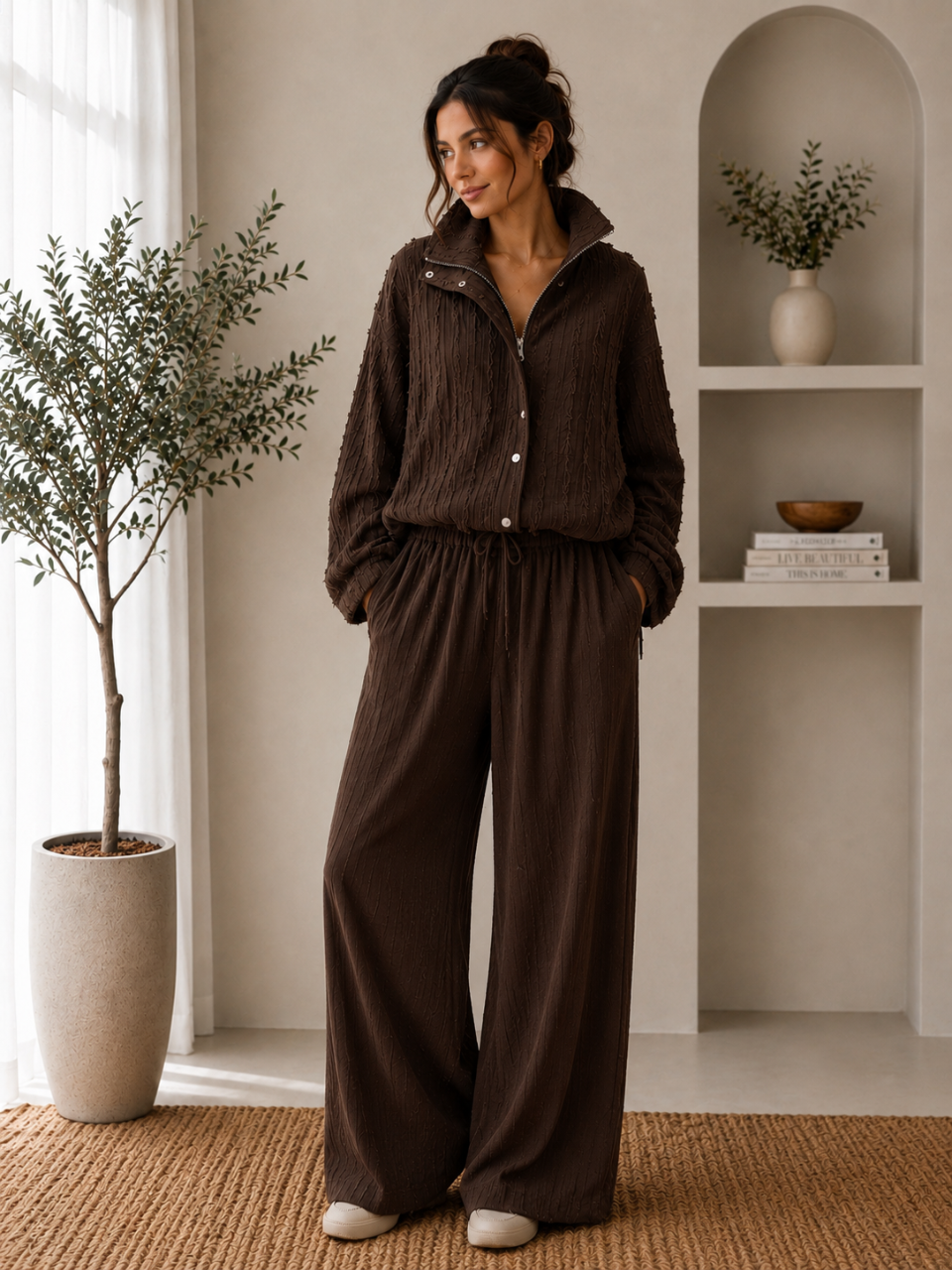 Effortless Textured Lounge Set Brown