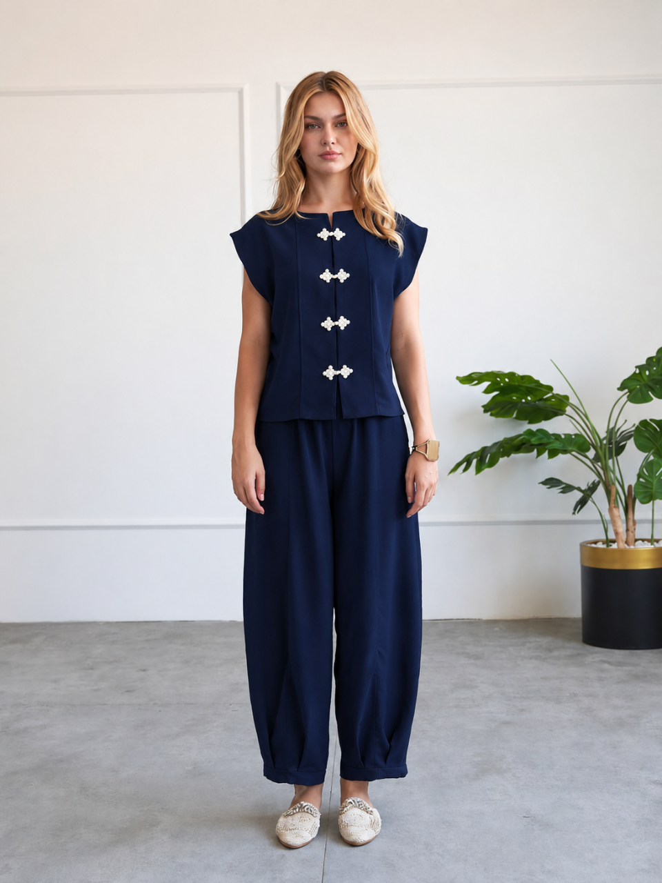 Casual Mandarin Co-Ord Navy