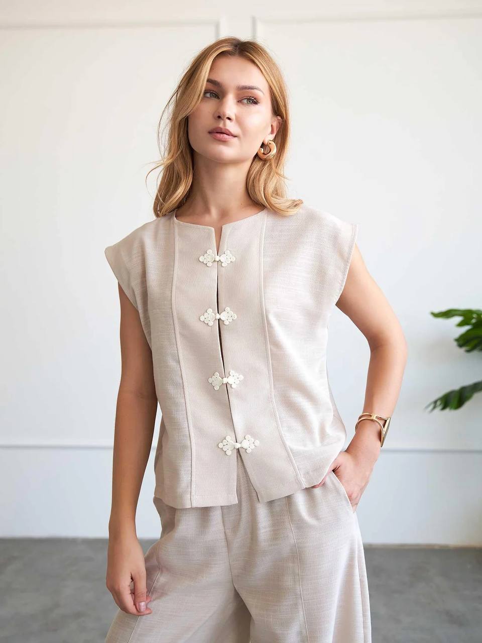 Casual Mandarin Co-Ord Beige