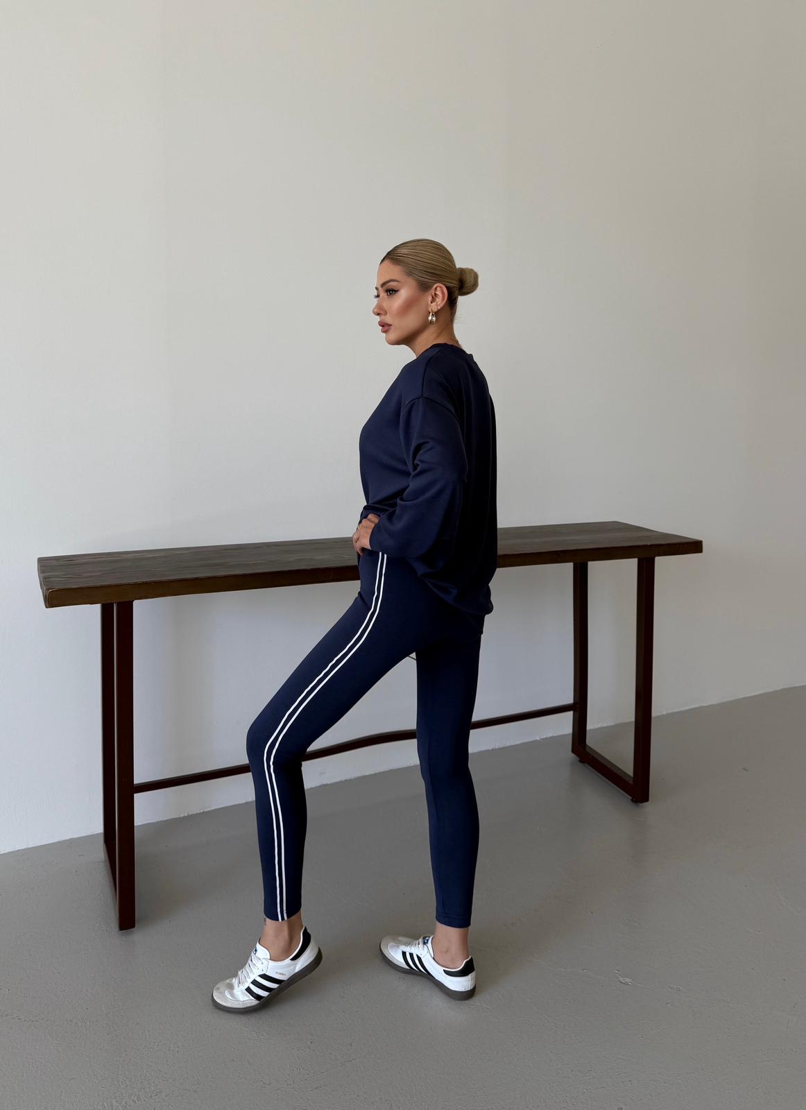 Off-Duty Luxe Crew Set with Headband Navy