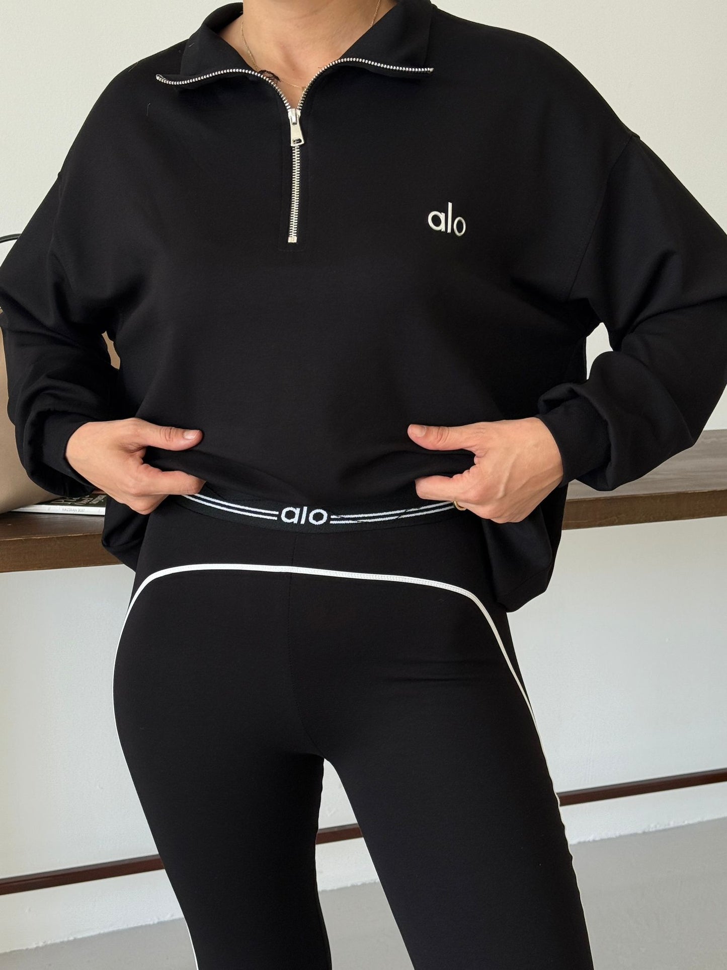 Long Sleeve Zip Top + Matching Tights - Black