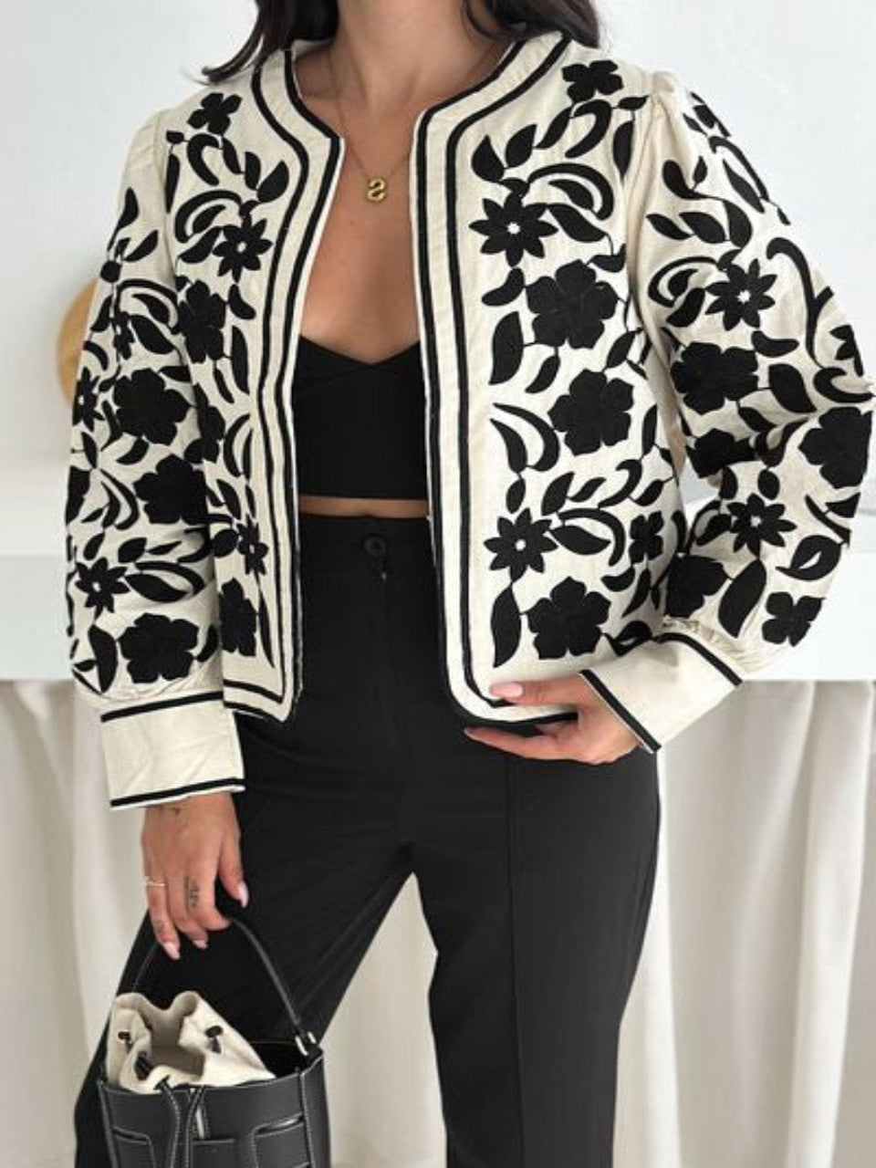 Cream Bloom Embroidered Jacket Top