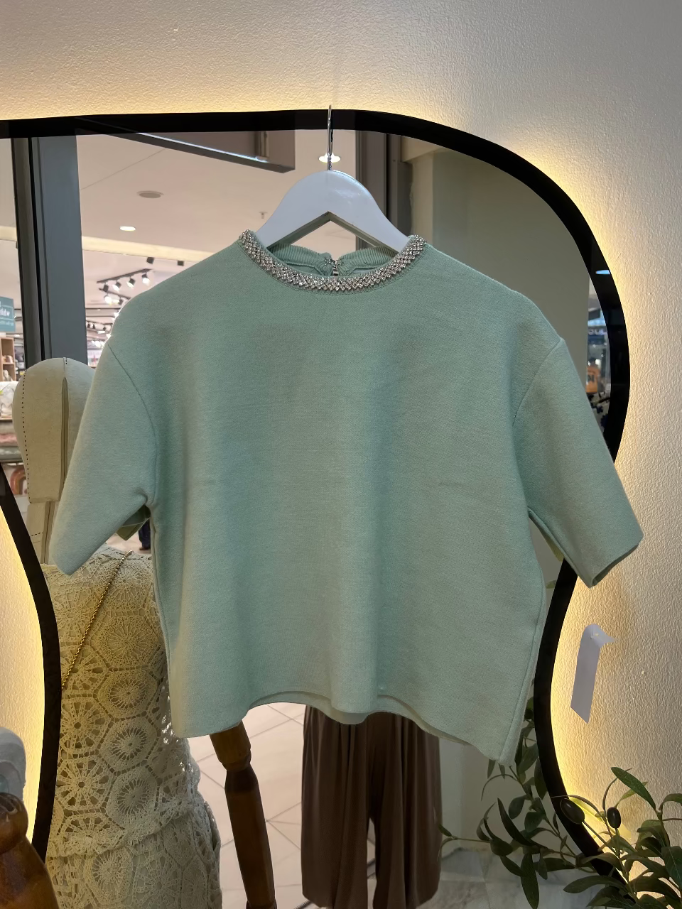 Studded Neckline Knit Butter Mint