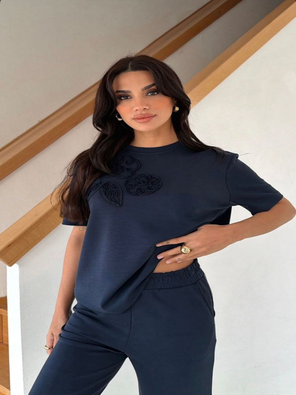 Floral Appliqué Navy Lounge Set