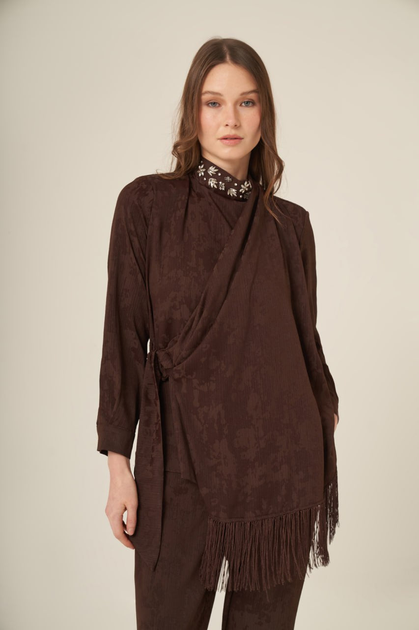 Zaria Embellished Wrap Set Brown