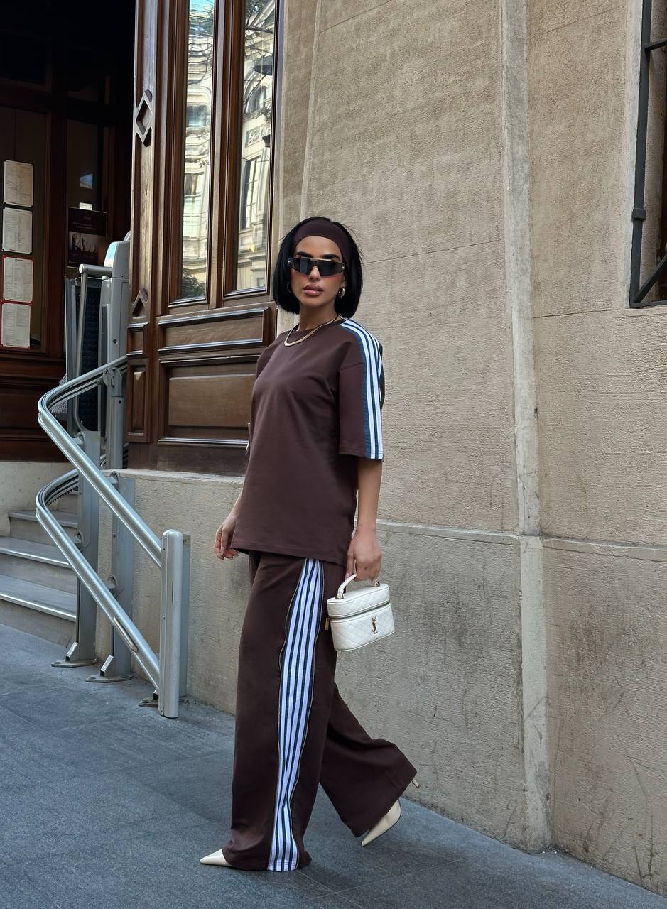 Side Split Stripe Set Brown
