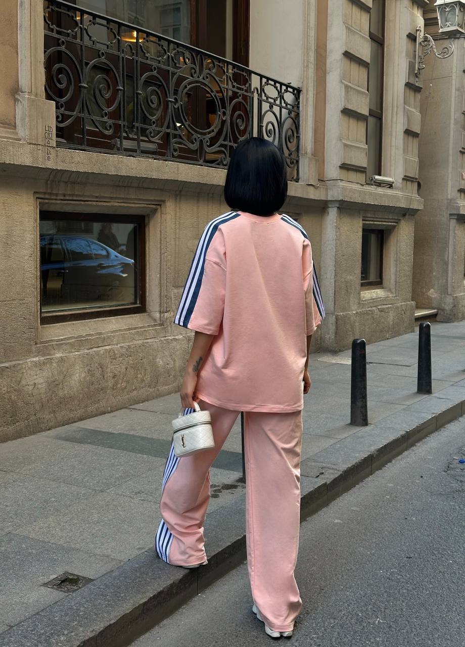 Side Split Stripe Set Pink