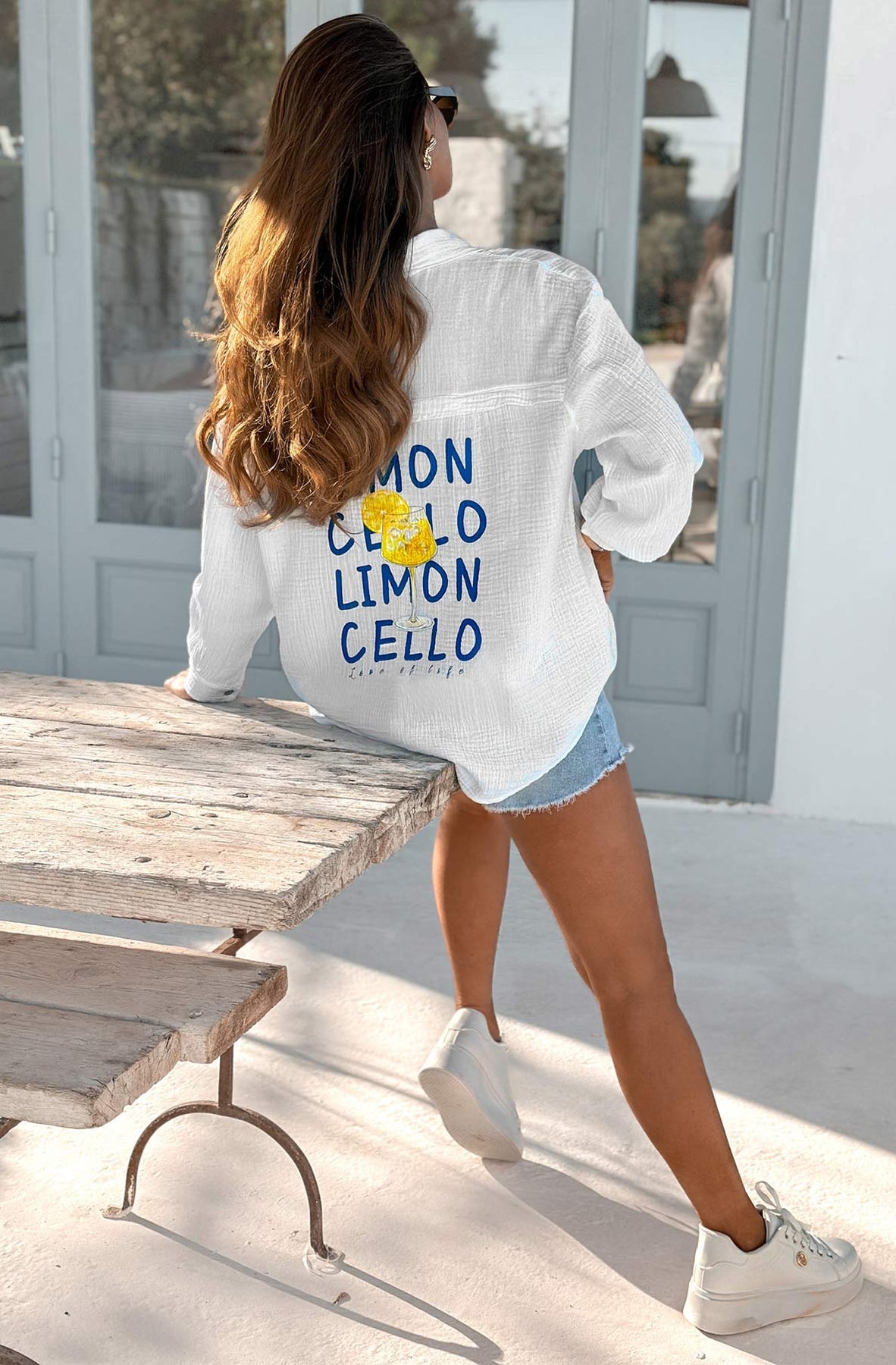 Limon Cello’ La Dolce Vita Printed Blue Shirt – 100% Cotton Muslin
