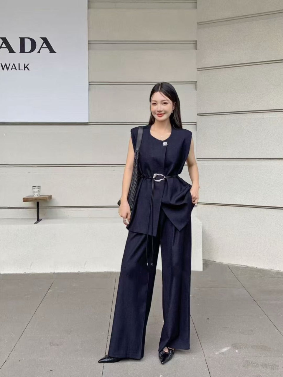 Noire Belted Co-Ord Set Navy