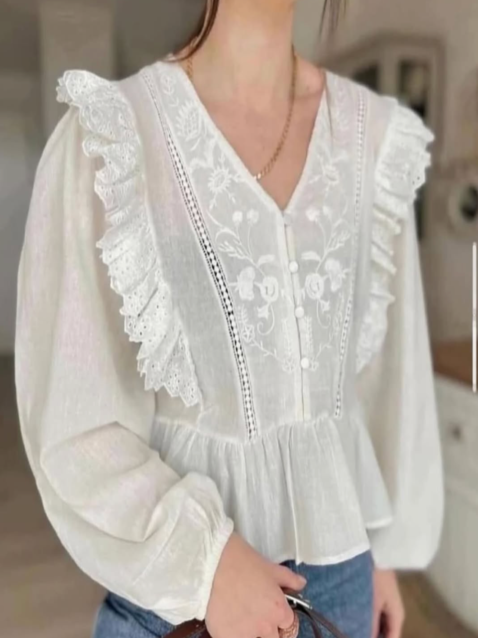 French Cotton Deep V Blouse