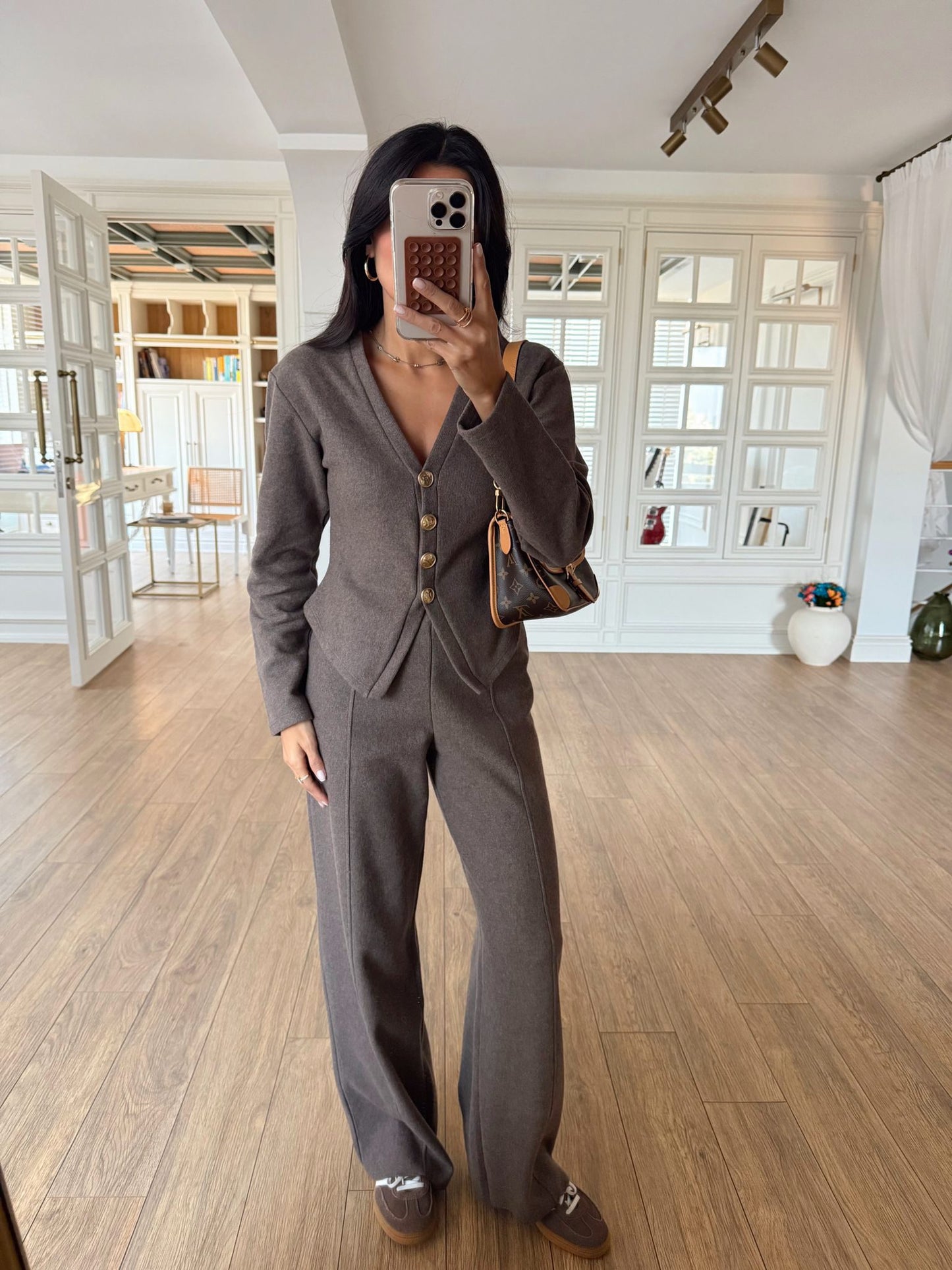Mocha Luxe Button Co-Ord Set