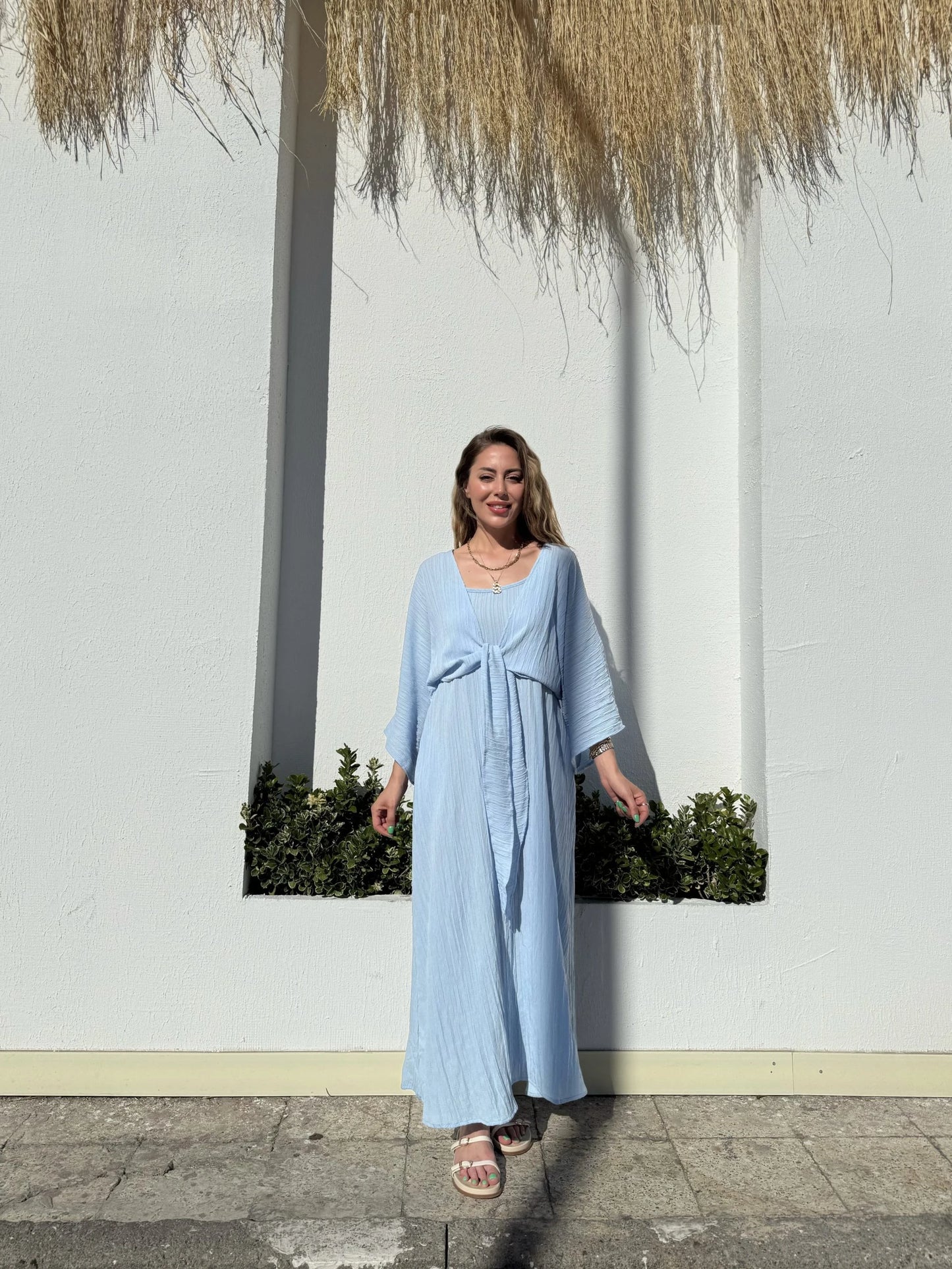 Baby Blue Strap Dress with Detachable Bolero