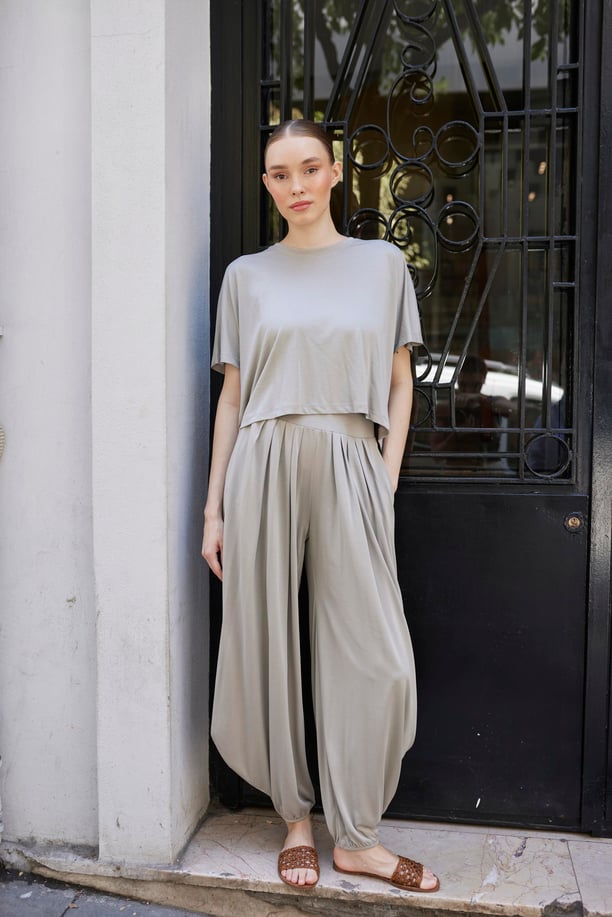 Ash Mink Soft Modal Tee & Salwar Balloon Pants Set