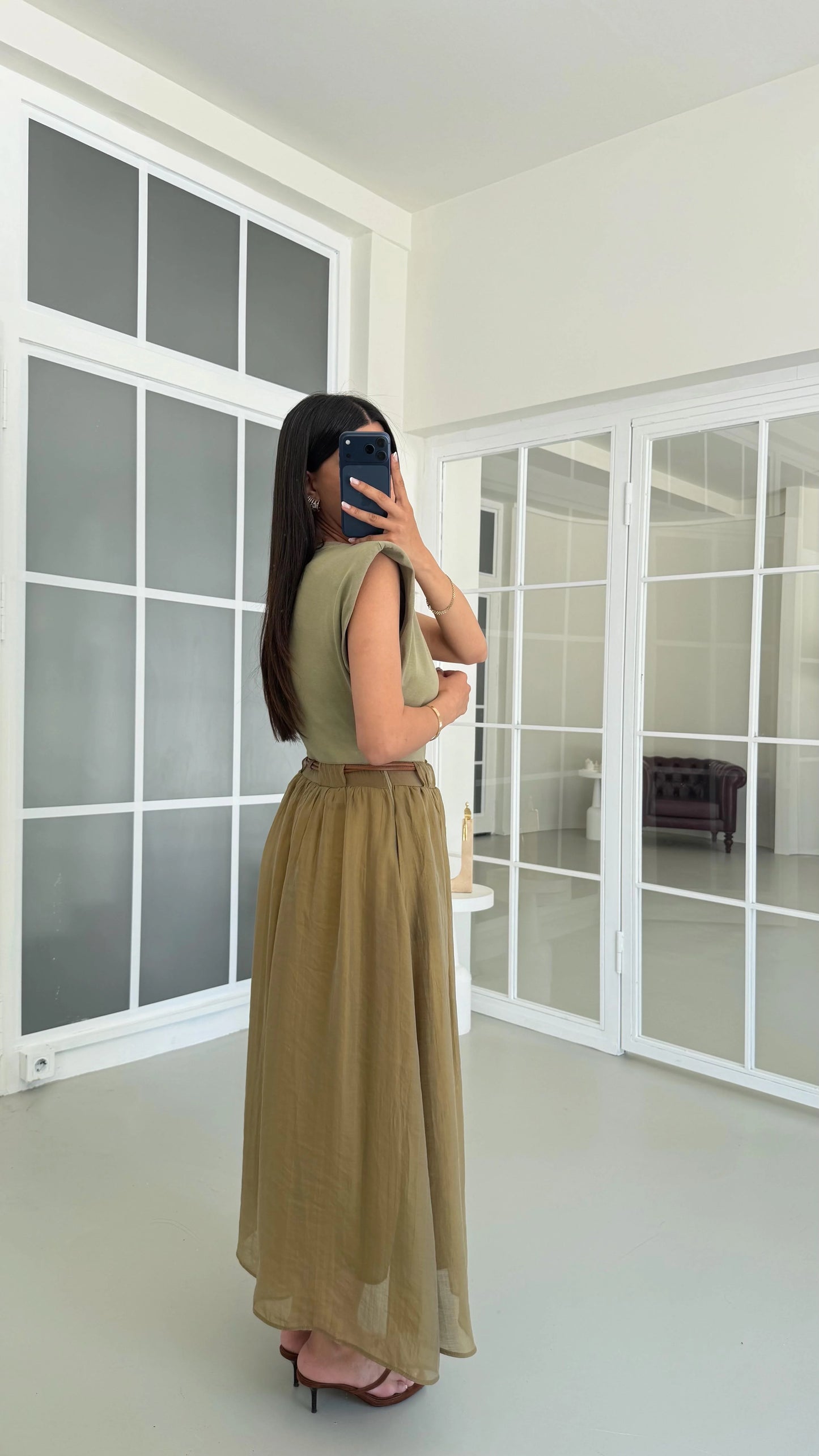 Luna Belted Midi Dress Khaki