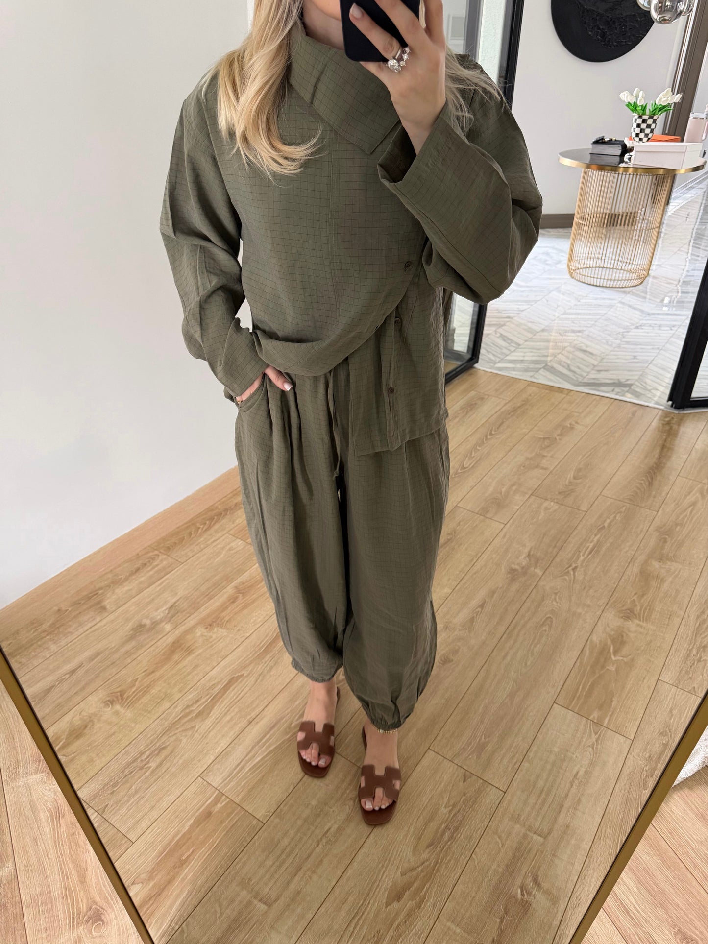 Khaki High Neck Şalvar Set