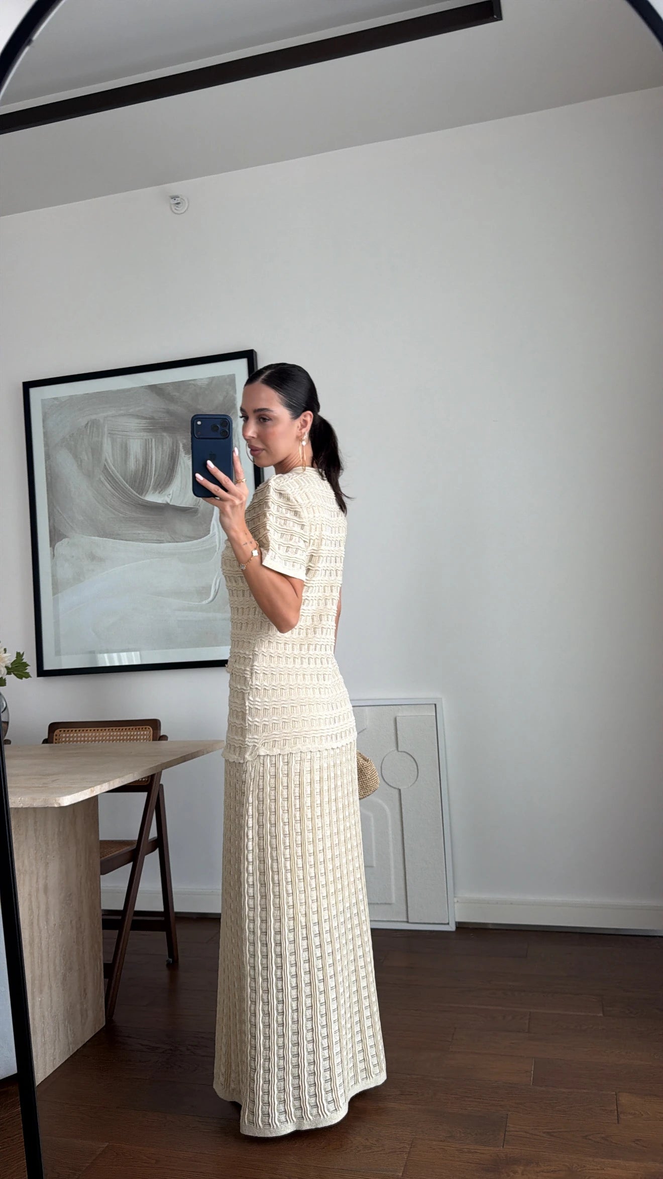 Textured Knit Maxi Dress Beige - Standard Size