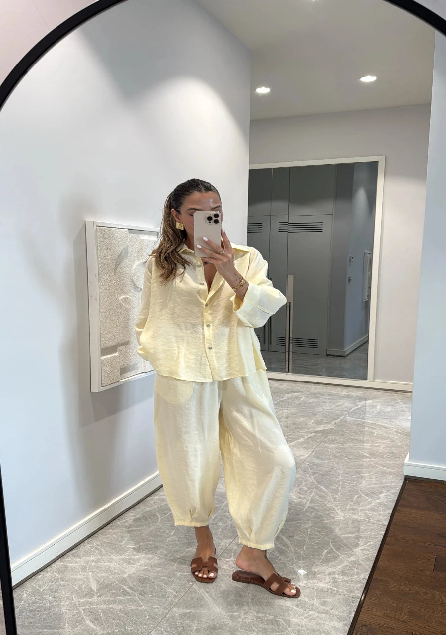 Butter Yellow Luxe Tencel Co-Ord — Relaxed Balloon Pants & Button-Down Top