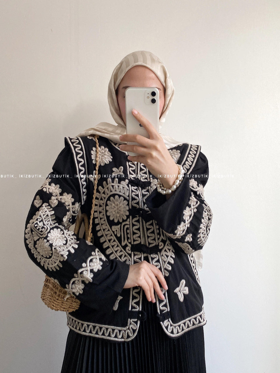 Black Embroidered Asian Design Jacket Top
