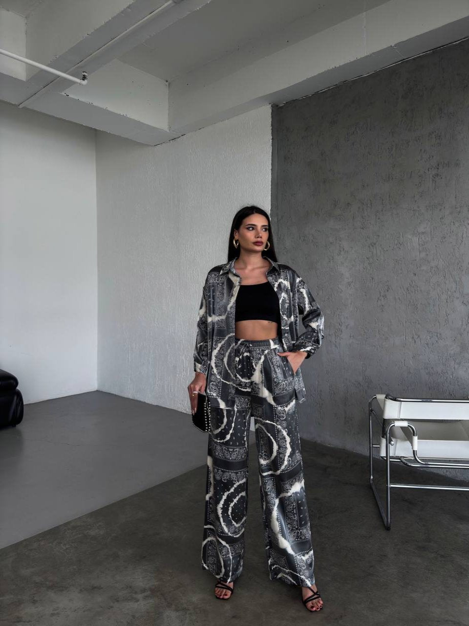 Shiny Black Paisley Co Ord