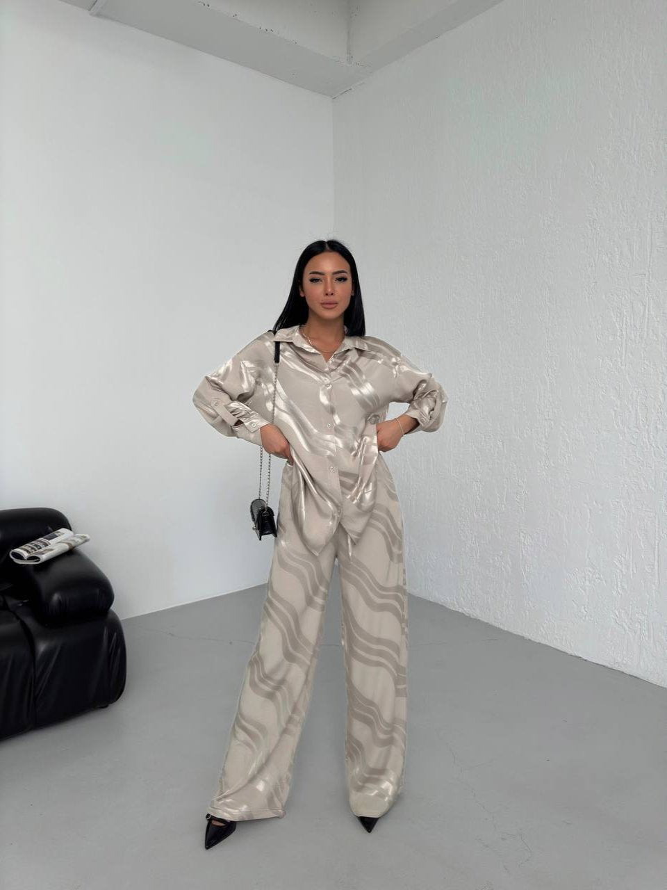 Champagne Jacquard Silky Co Ord Set