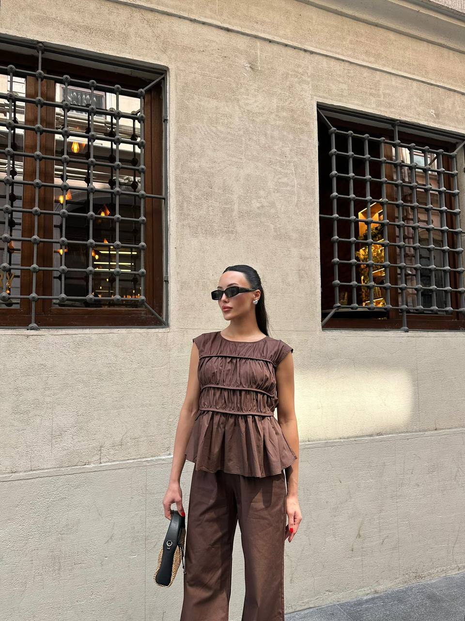 Chocolate-Brown Layered Top Co Ord