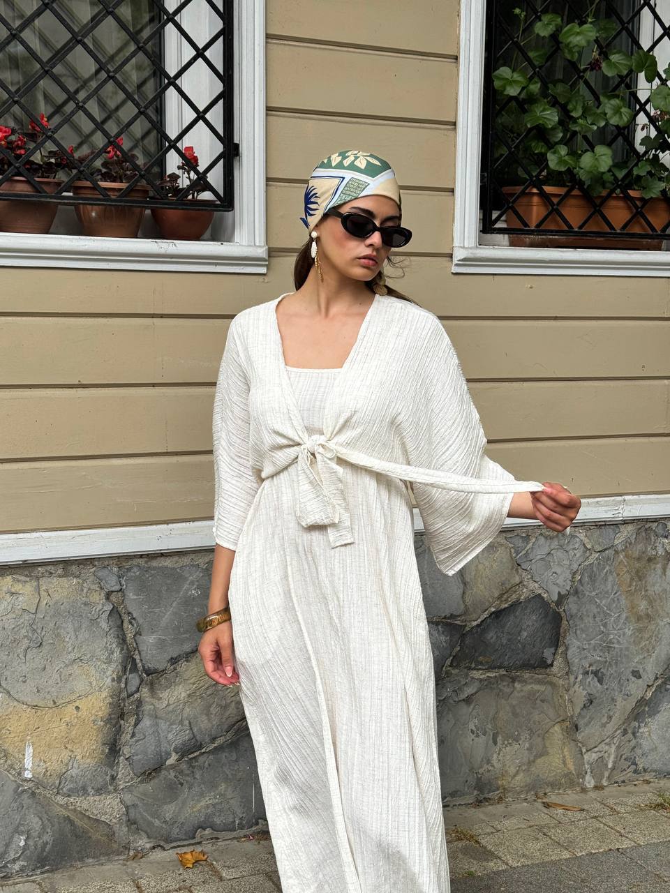 Cream Strap Dress with Detachable Bolero