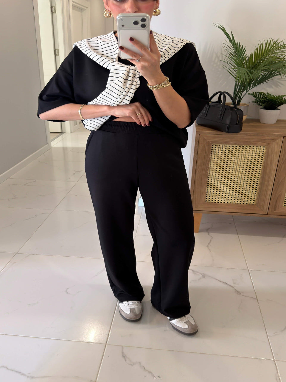 3-Piece Detachable Faux Shirt Set Black