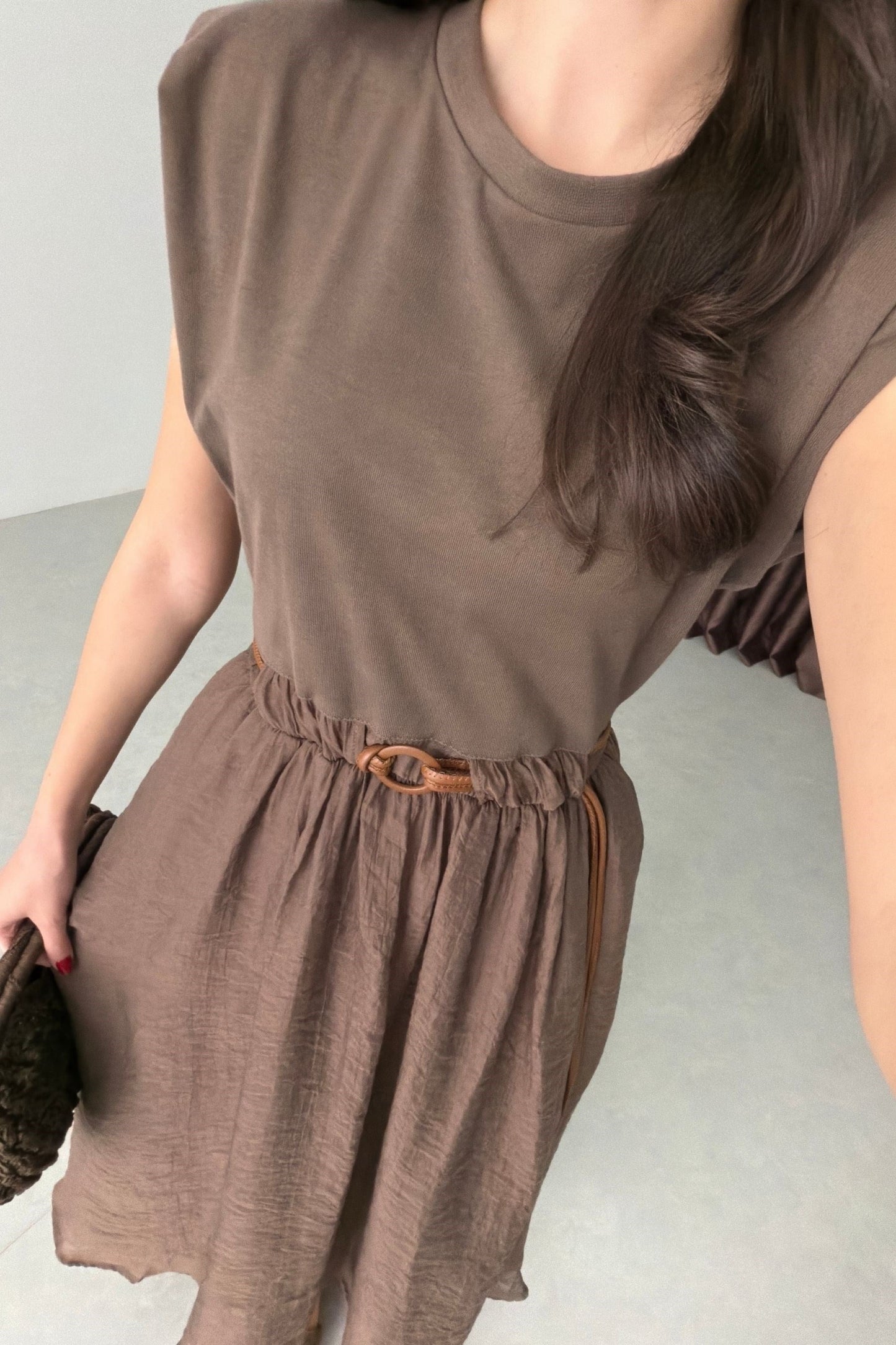 Luna Belted Midi Dress Brown