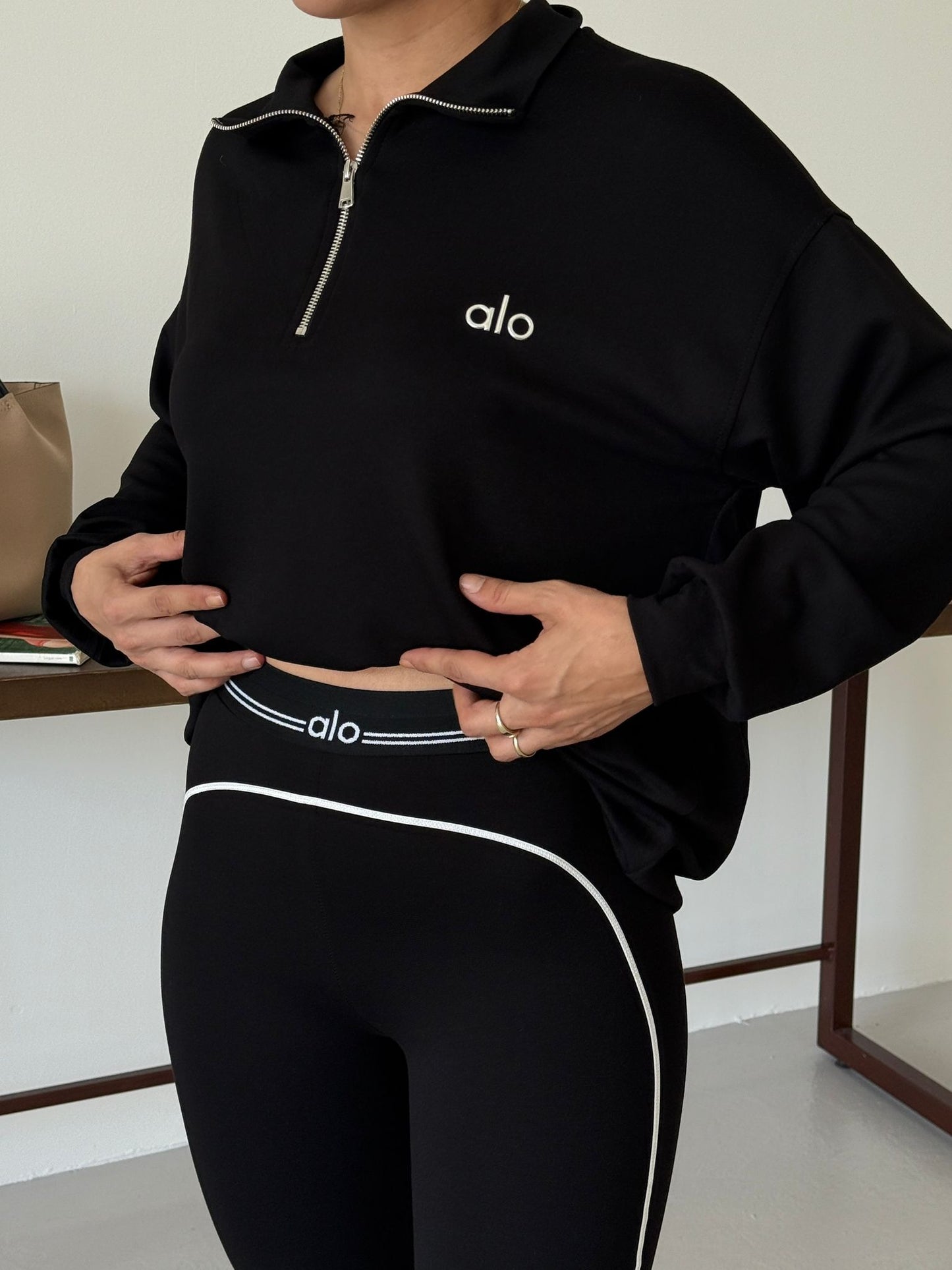 Long Sleeve Zip Top + Matching Tights - Black