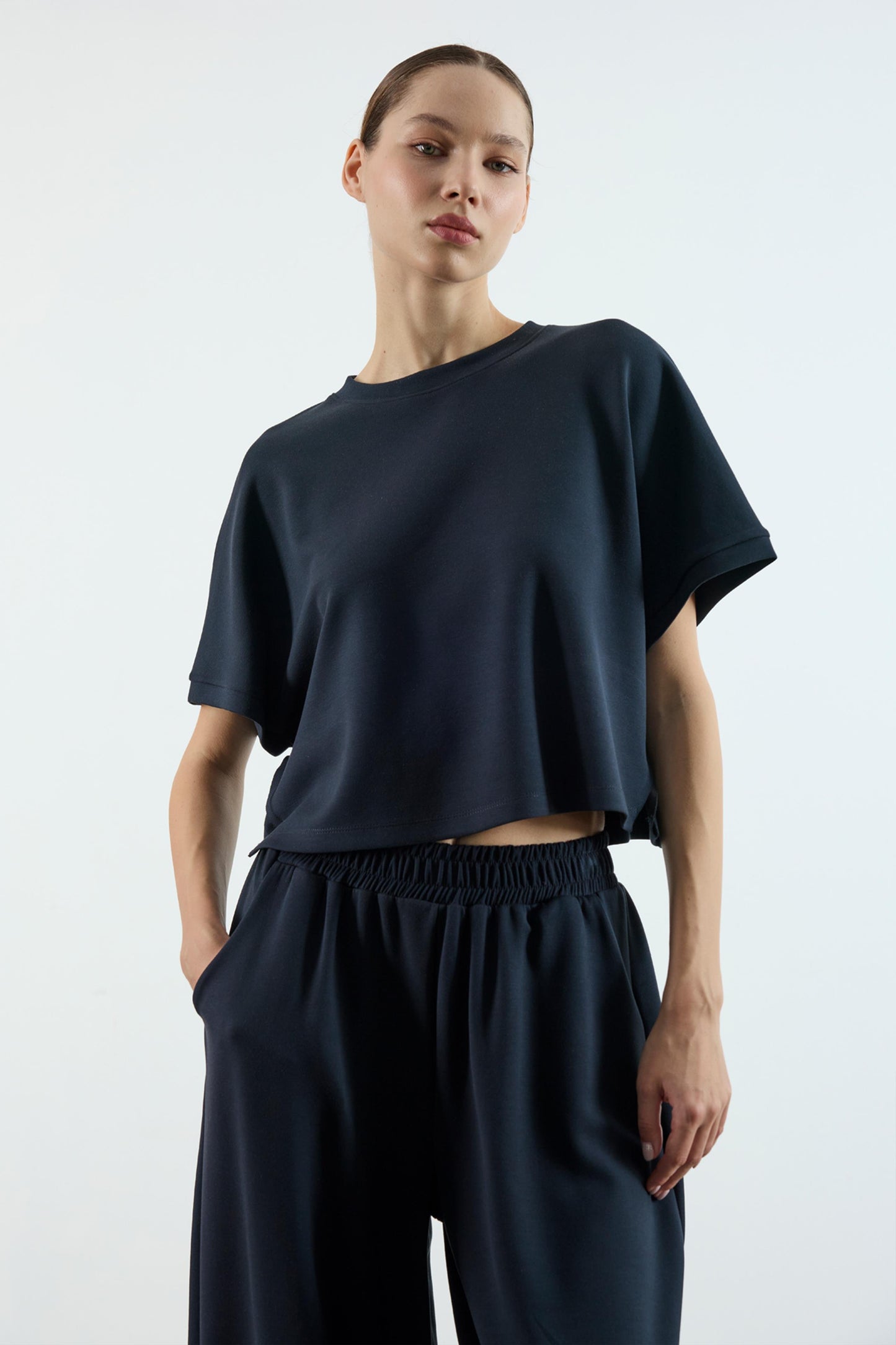 Modal Fabric Hem Detailed Loungewear Comfort Set Navy