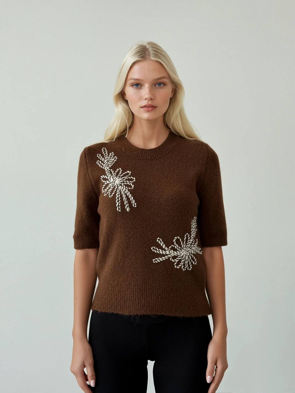 Embroidered Knit Brown
