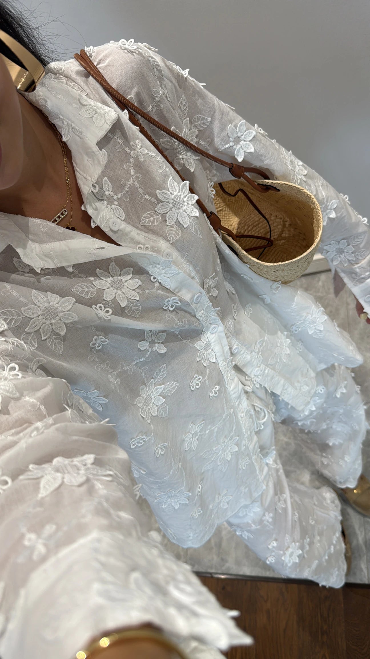 White Floral Appliqué Shirt & Pants Set