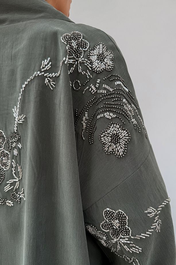 Green Blossom Beaded Tencel Kimono Set