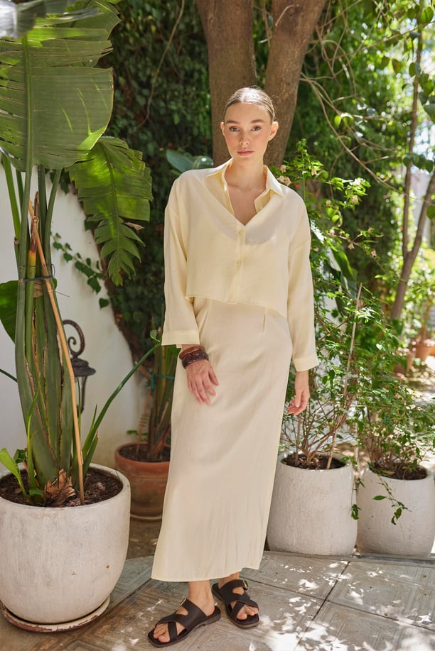 Effortless Elegance Maxi Dress & Oversized Shirt Jacket Set Butter Yellow