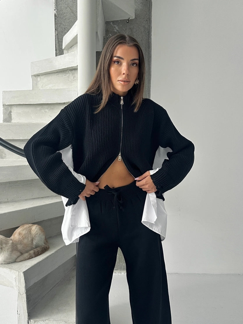Black Layered Knit Co-Ord Set - STD Size