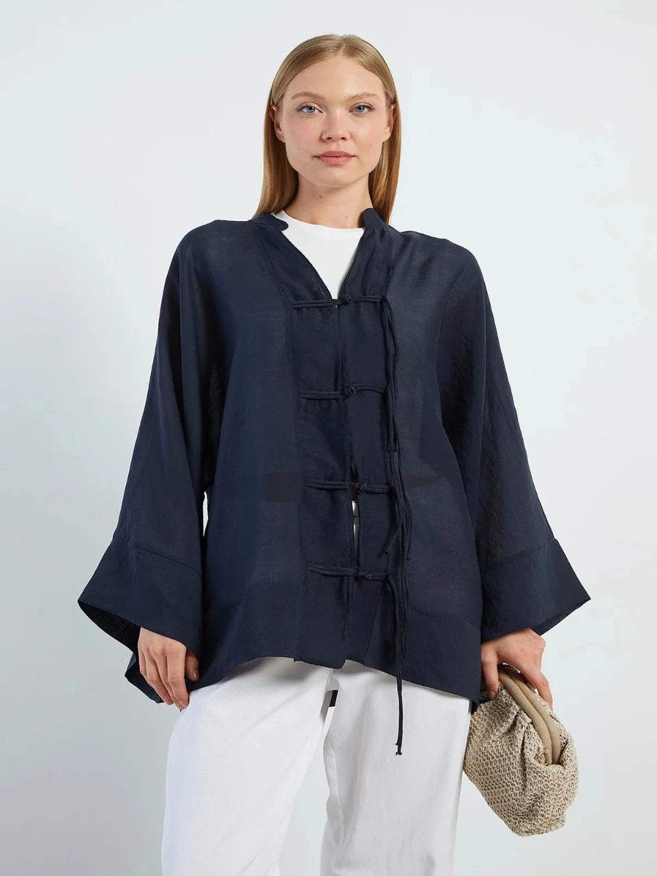 Mandarin Tencel Shirt Navy - STD Size