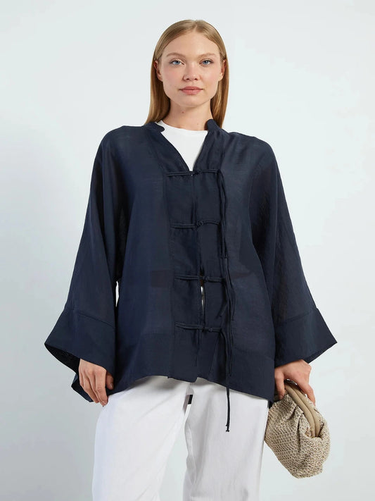 Mandarin Tencel Shirt Navy - STD Size