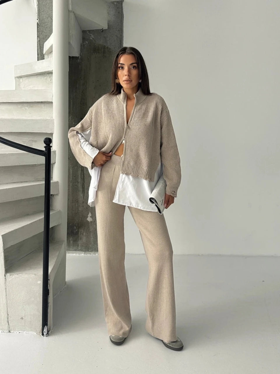 Oatmilk Layered Knit Co-Ord Set - STD Size