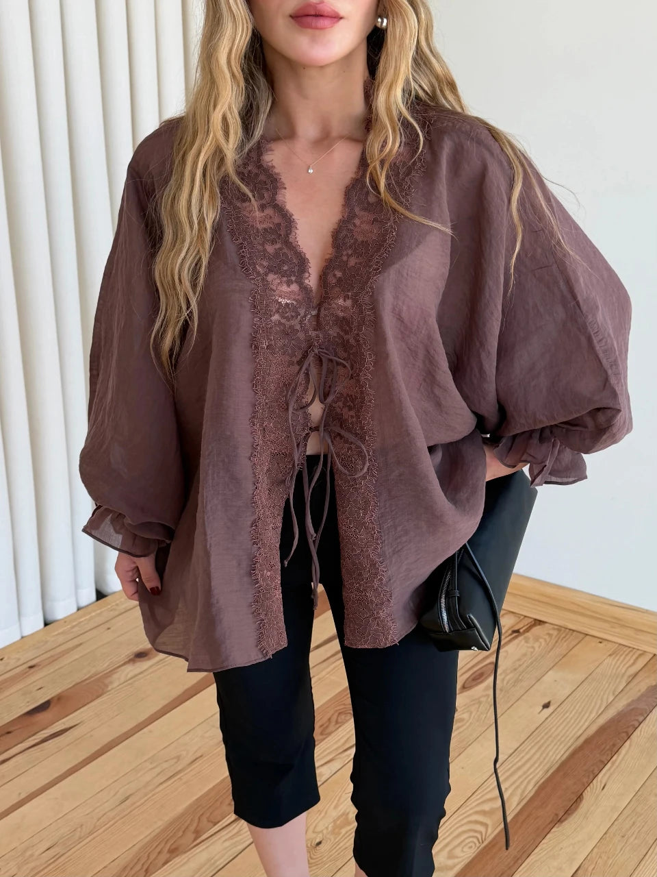 Alba Sheer Kimono Brown - STD Size