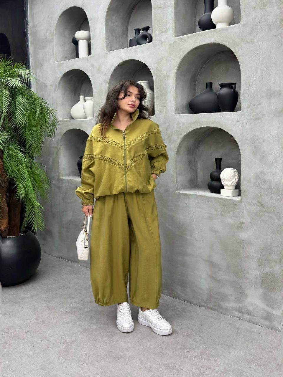 Tencel Ruffle Seam Co-Ord Set  Pistachio