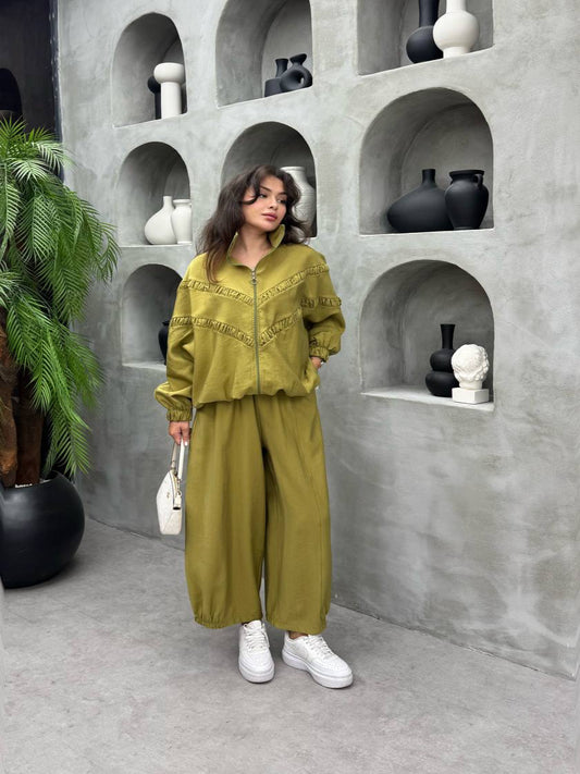 Tencel Ruffle Seam Co-Ord Set  Pistachio