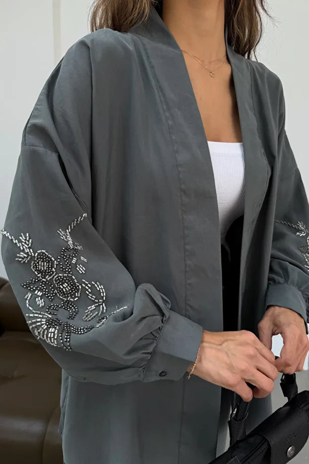 Teal Blossom Beaded Tencel Kimono Set
