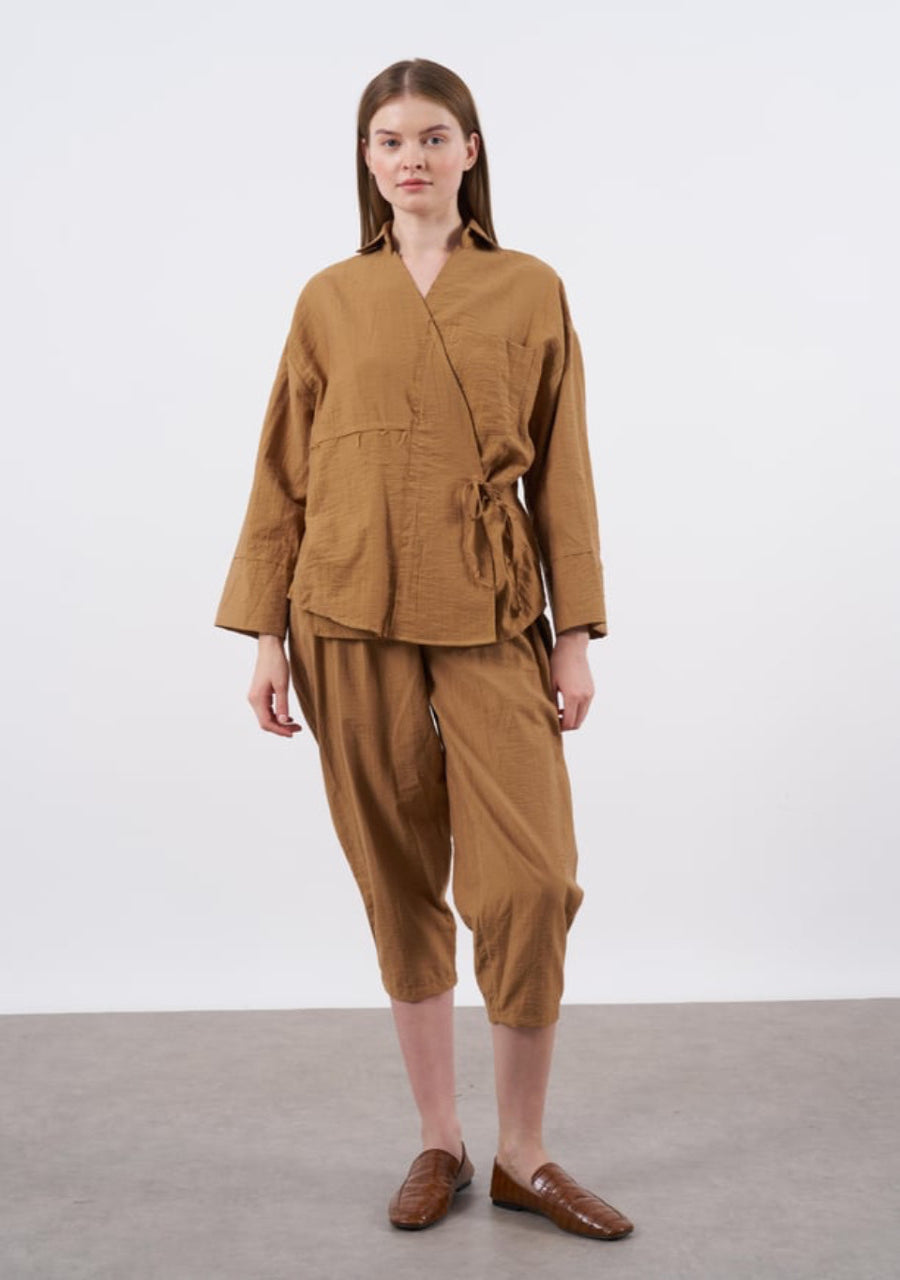 Salvar Style Pants & Kimono Side Tie Set Sandstone