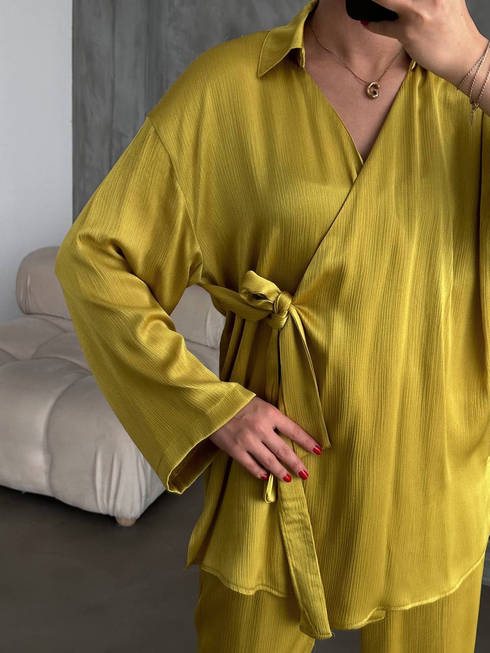 Luxe Satin Tie Set Chartreuse